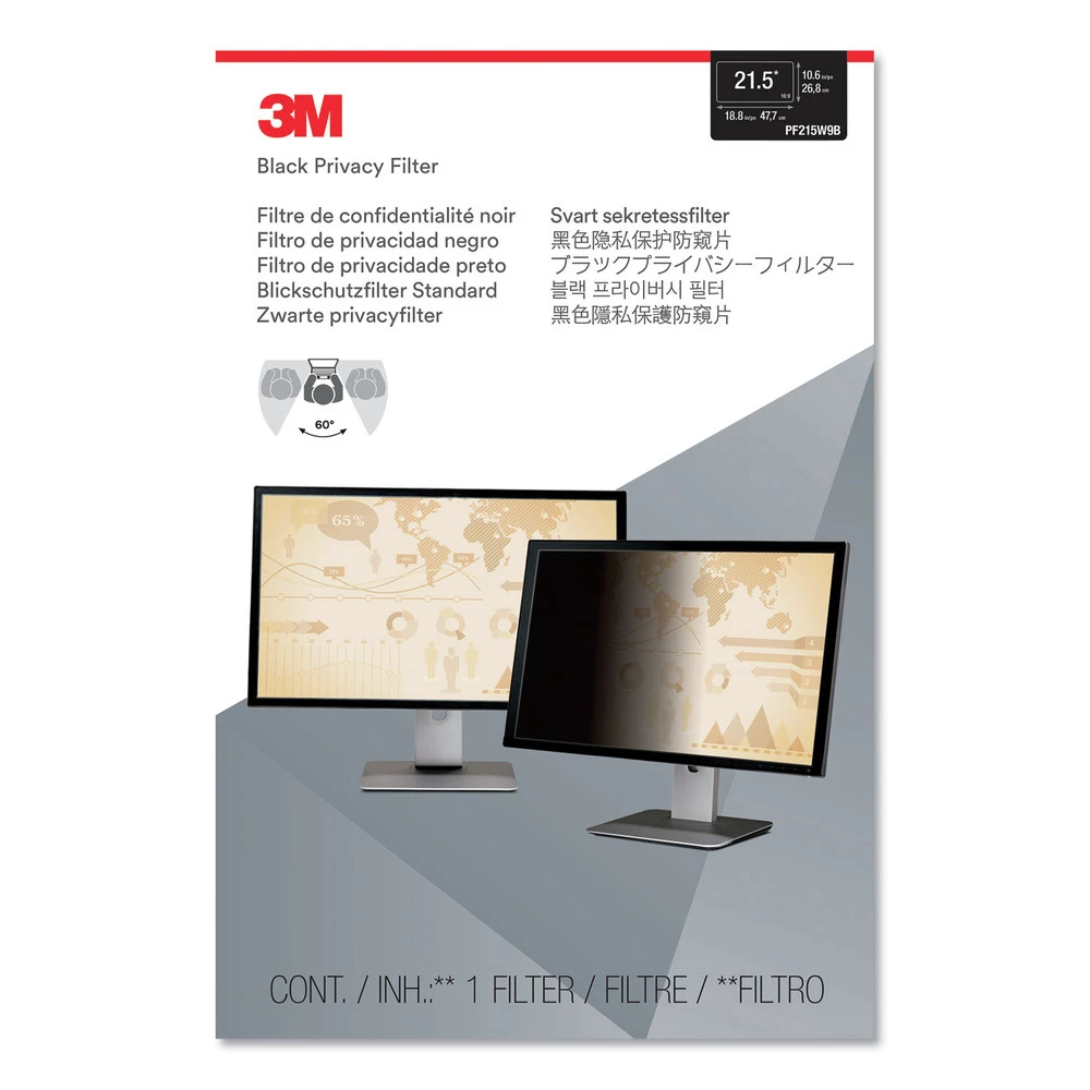3M PF215W9B 16:9 Frameless Blackout Privacy Filter For 21.5 In. Widescreen Monitor - Black 1 3M PF215W9B 16:9 Frameless Blackout Privacy Filter For 21.5 In. Widescreen Monitor - Black